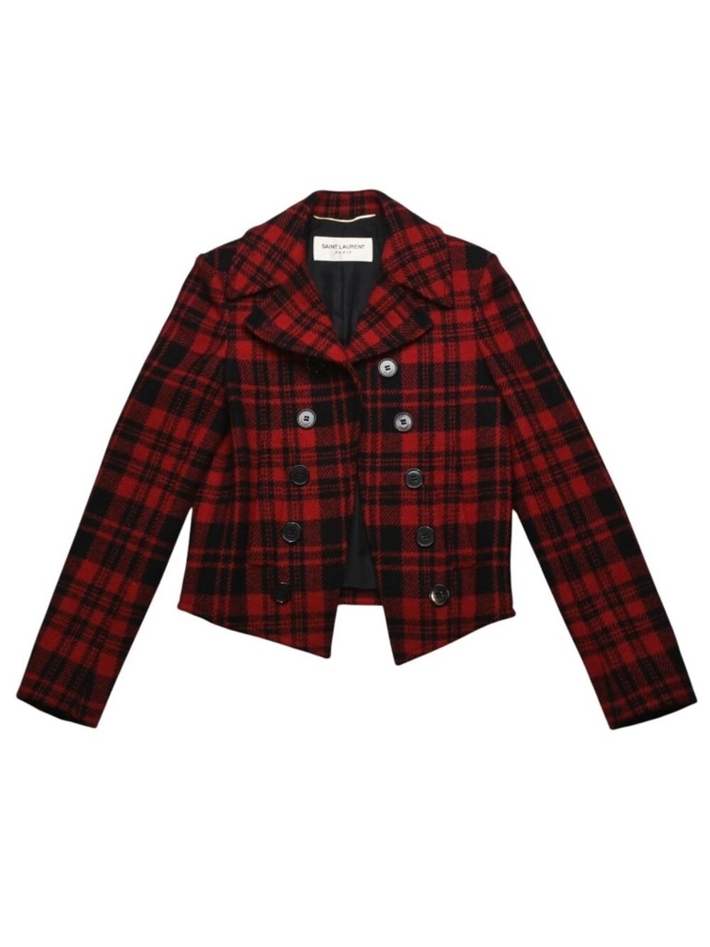 Saint Laurent Buffalo Plaid Double Breasted Jacket Tartan Check Red Black